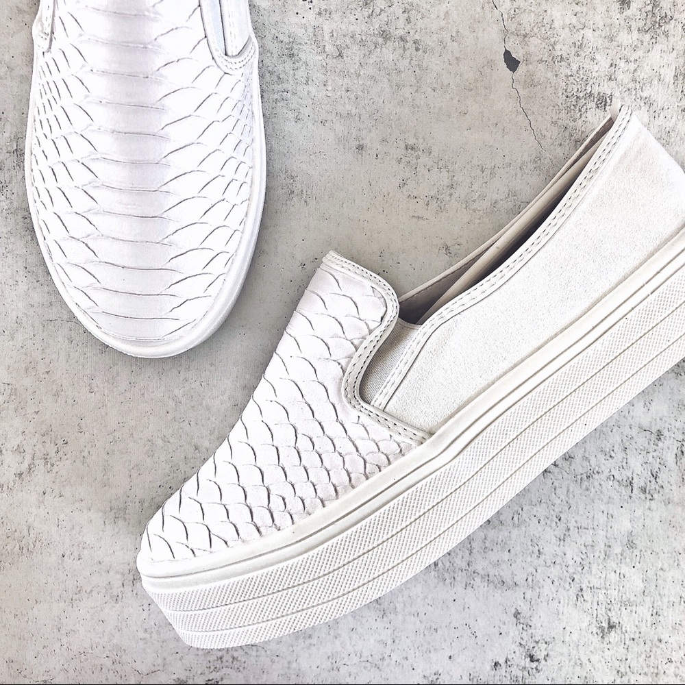 White Snakeskin Flatform Slip On Sneakers - Picture 4 of 4